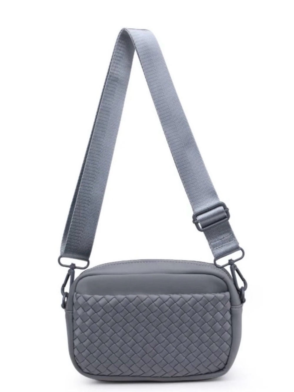 Woven Front Gray Crossbody Bag - Women's Shoulder Bag